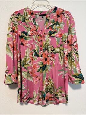 Ava & Grace Pink Floral Pullover Blouse Women's Medium Boho Romantic Top